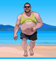 Cartoon Funny Big Fat Man In Shorts And Shales Vector Image