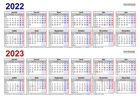 Calendrier 2022 et 2023 Excel, Word et PDF - Calendarpedia