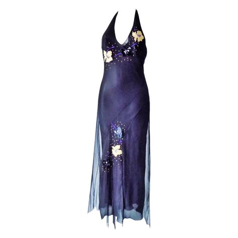 1990s Versace Jeans Couture Black Long Dress With Flowers Long Black
