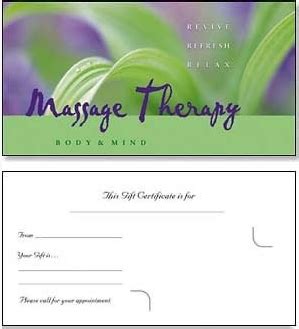 These templates will help you properly align text to a specific card size and will restrict the area where text is placed to ensure artwork and details look perfect. Looking for some creative ideas for making gift certificates for your massage therapy practice ...