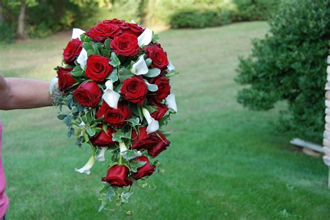 Wedding Flowers Red Roses Cascade Bouquet Calla Lilies Bridal