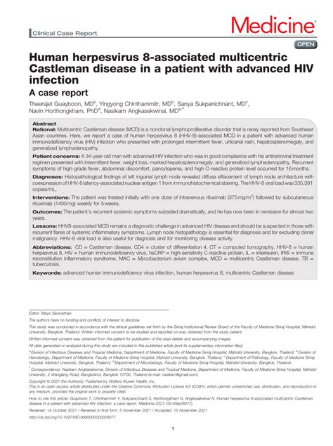 Pdf Human Herpesvirus 8 Associated Multicentric Castleman Disease In