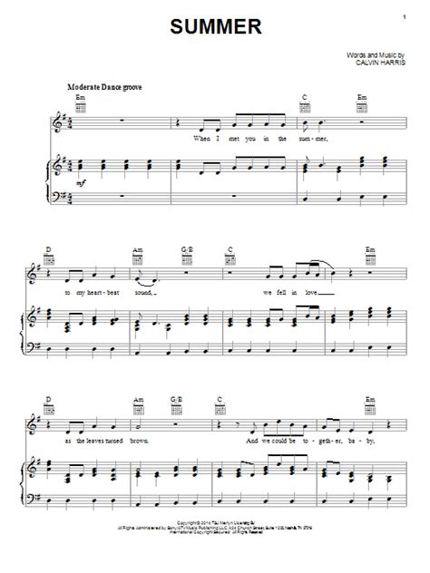 Calvin Harris Summer Sheet Music Notes Chords Piano Vocal And Guitar Download Pop 118291 Pdf
