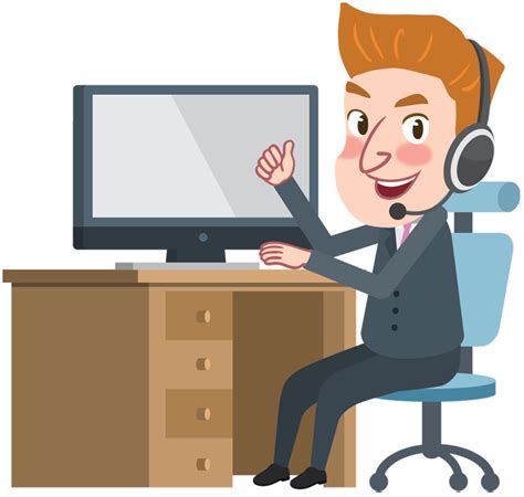 Cartoon Business Man Working With Computer And Thumbs Up