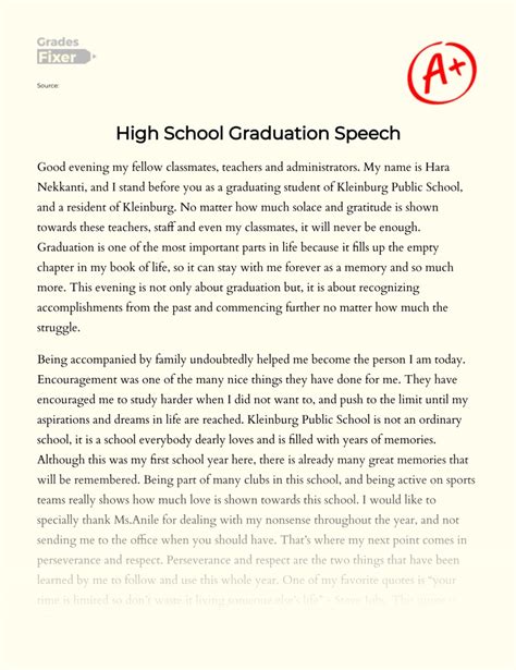 My High School Graduation Speech Essay Example 600 Words Gradesfixer