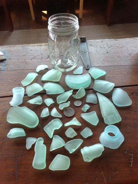 36 Pieces Gorgeous Turquoise Aqua Tumbled Sea Glass In Ball Jar Sea