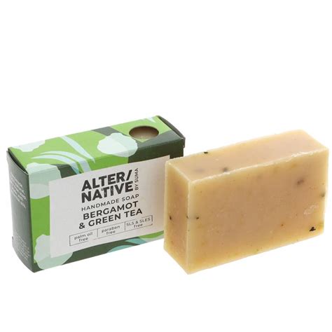 Bars of soap are less likely to contain petroleum, use less plastic packaging and have lower emissions from transportation than liquid soap. Bergamot & Green Tea Bar Soap - Bare + Fair