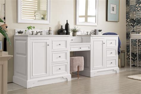 A double vanity never fails to add a sense of luxury to a bathroom. 94" De Soto Bright White Double Sink Bathroom Vanity