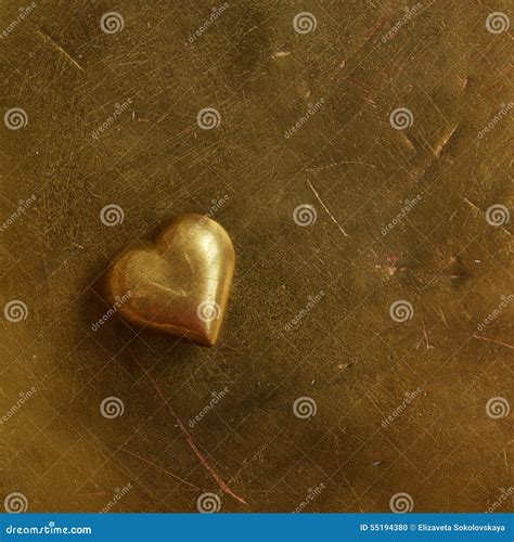 Vintage Bronze Heart With Empty Space On Golden Background Stock Photo