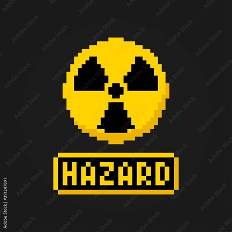Pixel Art 8 Bit Hazard Orange Sign Radiation On Black Background