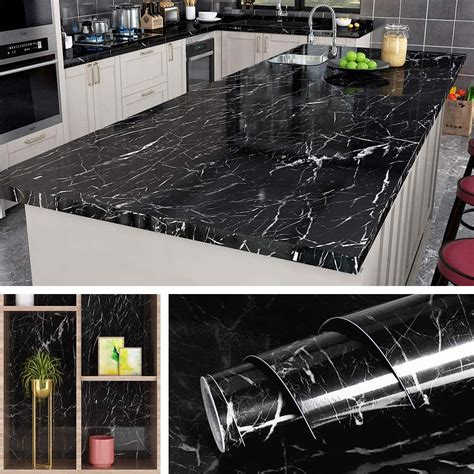 Buy Livelynine 197 X 24 Inch Wide Marble Black Contact Paper Peel And