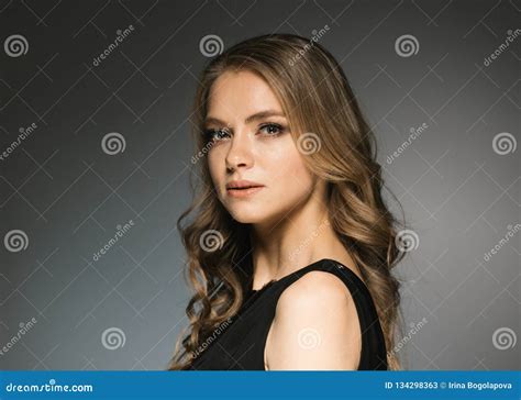 Woman In Black Dress With Long Blonde Hair Stock Image Image Of