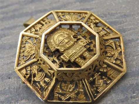 Informations about aztec hair design (hair care). 033- 14.3 G- 18K Gold Mayan Aztec Brooch Pendant (With ...