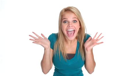 Beautiful Happy Surprised Woman With Positive Emotions Over White