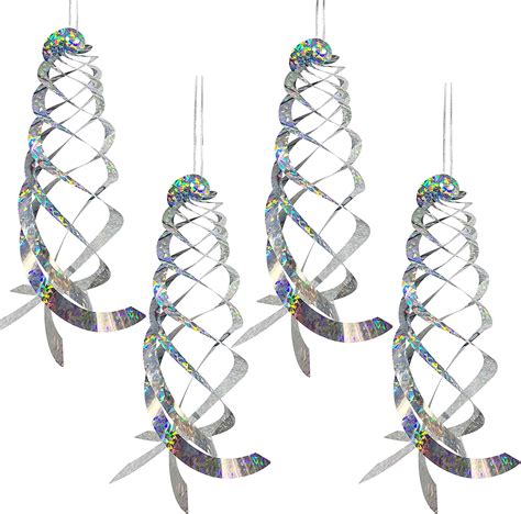 4pcs Bird Repellent Spiral Reflectors Silver Mylar Spinner Hanging