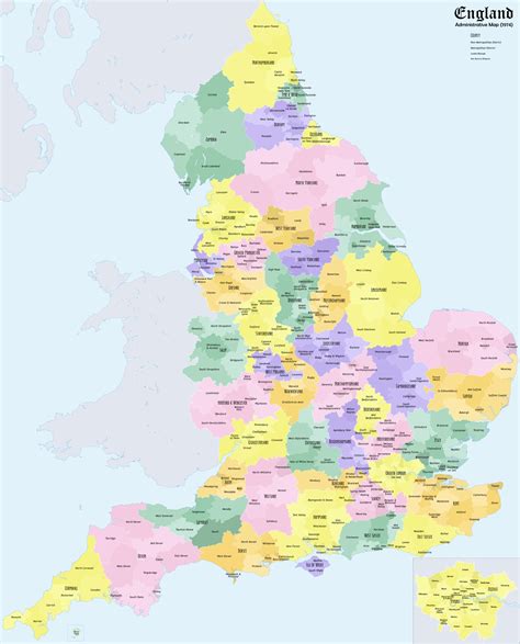 Large Detailed Administrative Map Of England 1974 England United