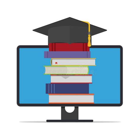 Online Library Education Concept With Graduation Cap Books And Monitor