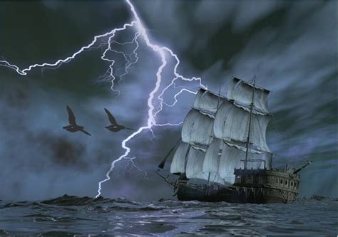 Dark Seas Ocean Waves Stormy Night Sailing Ship Lightning Dark Art Hd