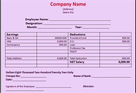 Salary Slip Format In Excel With Formula India