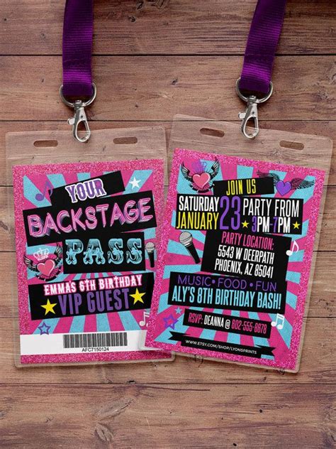 Retro Neon Vip Pass Backstage Pass Vip Invitation Etsy Rock Star Birthday Dance Party