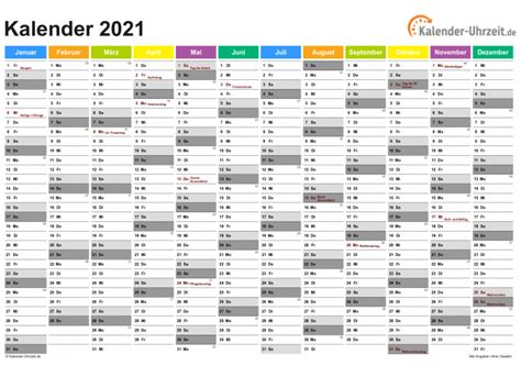 Jahreskalender 2021 mit und ohne feiertage ausdrucken. Kalender 2021 Zum Ausdrucken Kostenlos Nrw / Kalender ...
