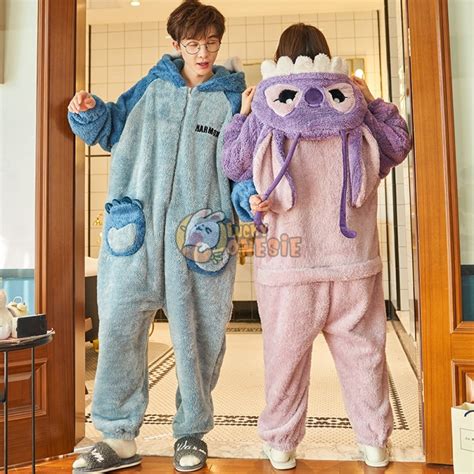 Stitch And Angel Stitch Onesie Matching Pajamas For Couples Christmas