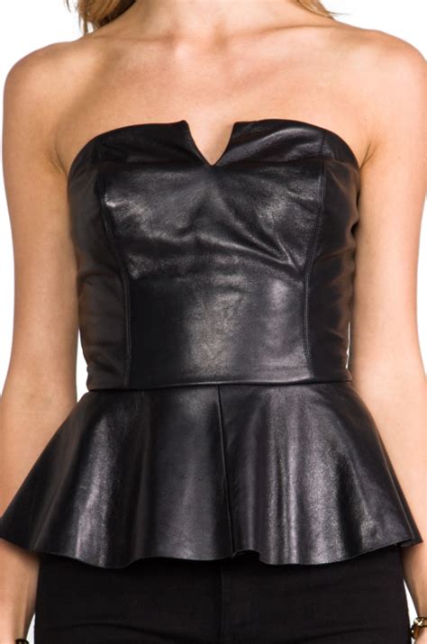 Amanda Uprichard Leather Strapless Peplum Top In Black Revolve