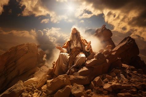 Premium Ai Image Moses Receiving The Ten Commandments At Mount Sinai