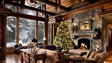 Hd Christmas Tree Log Cabin Screensaver Scene Fire Crackling Sound