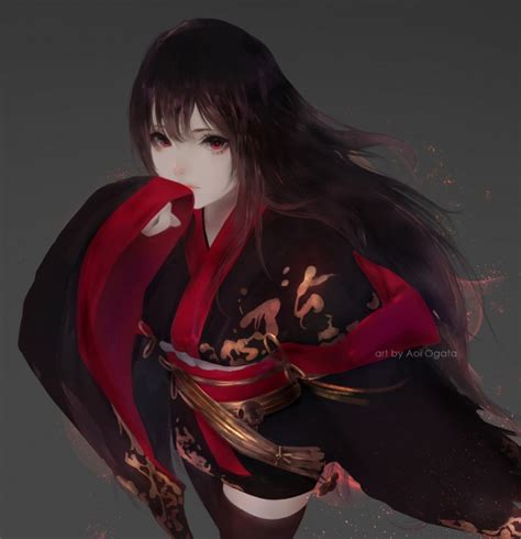 Download 1816x1880 Anime Girl Kimono Brown Hair Red Wallpapers