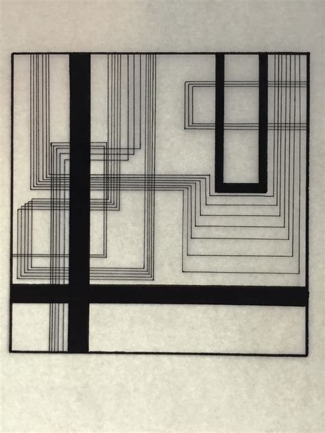 An Abstract Black And White Drawing On Paper With Squares In The Center