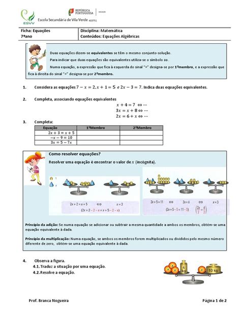 Ficha Equacoes Pdf Equações Matemática Elementar