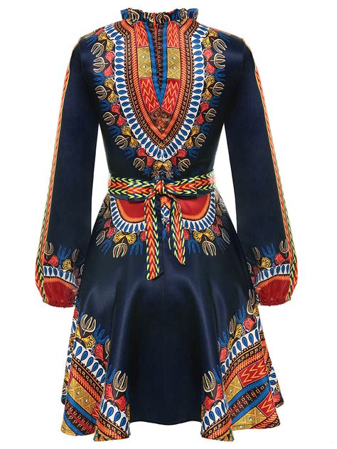 2018 Elegant African Print Dashiki Dress Womens Casual Long Sleeves