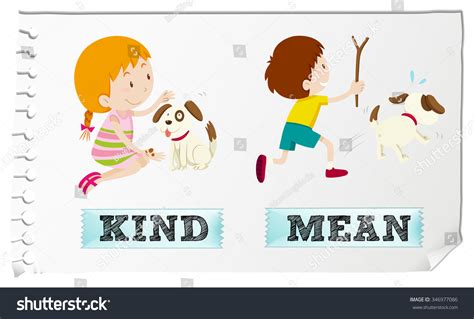 Opposite Adjectives Kind And Mean Illustration 346977086