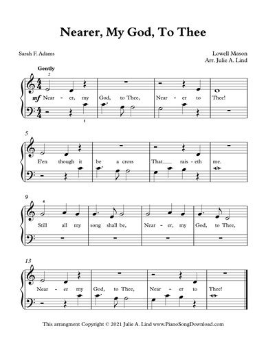 Nearer My God To Thee Free Level 1 Easy Piano Hymn Sheet Music With Words