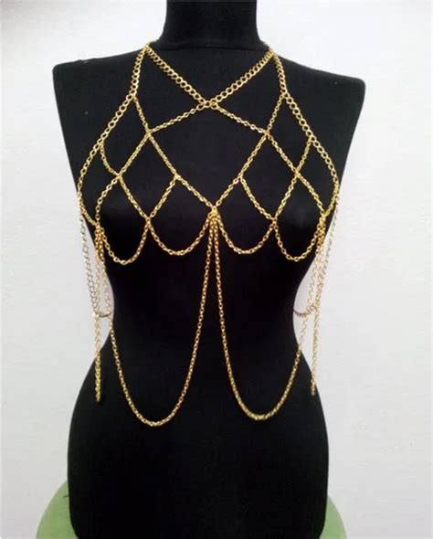 Luxury Halter Lingerie Sexy Showgirl Shoulder Choker Necklace Exotic Bra Chain Harness Slave