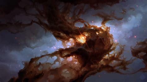 Brown And White Stone Fragment Nebula Space Fantasy Art Hd Wallpaper