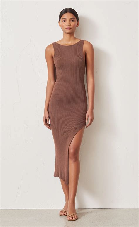 Stretch Rib Midi Dress With Open Back Twist Detail Knitted Ribbed