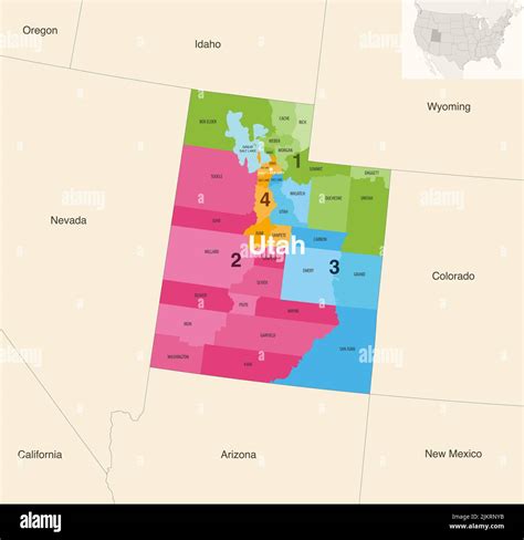 Utah State Counties Colored By Congressional Districts Vector Map With