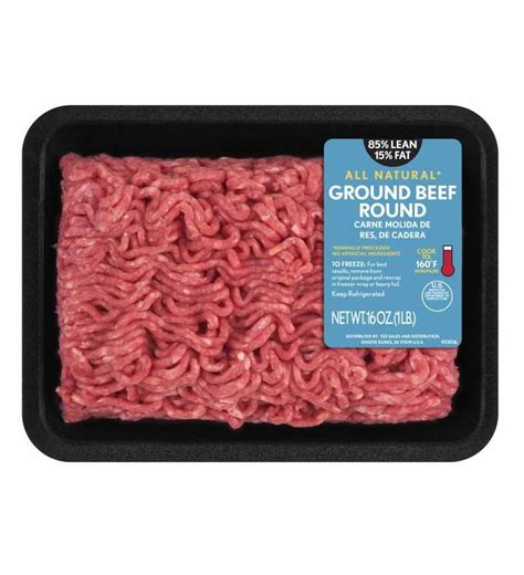 All Natural 85 Lean 15 Fat Ground Beef Round Tray 1 Lb