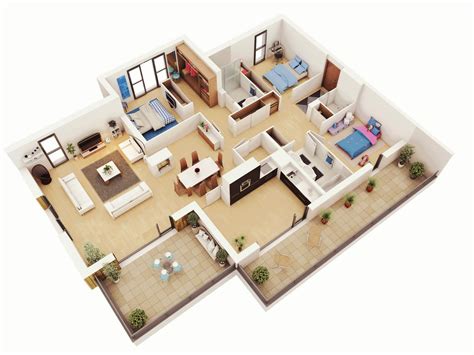 3 Bedroom House Floor Plans 3D Floorplans Click