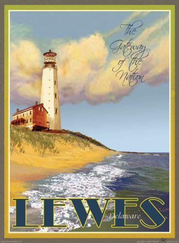 Lewes Lighthouse Vintage Art Deco Style Travel Poster By Aurelio