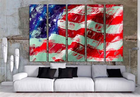 Usa Flag Canvas Oil Painting Canvas Flag Poster Wall Art Etsy