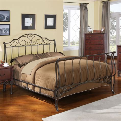 Full Size Metal Sleigh Bed In Antique Bronze Cast Iron With Headboard