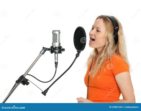 Girl Singing With Studio Microphone Stock Images Image 24081244