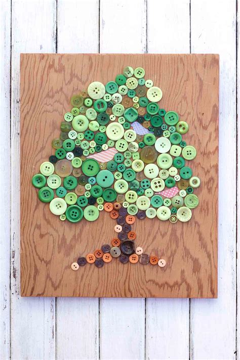 The raw material could be anything that it should be on the top of the list yes, apart from creativity and craft work teacher would love to see the intention of kid behind making family tree. Button Tree Art Earth Day Craft | AllFreeHolidayCrafts.com