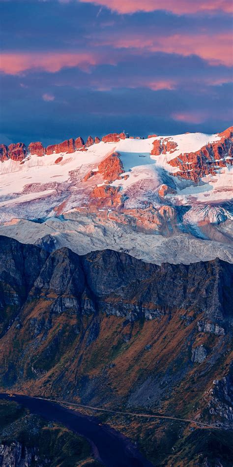 Download 1080x2160 Wallpaper Mountains Glacier Summit Nature Sunset