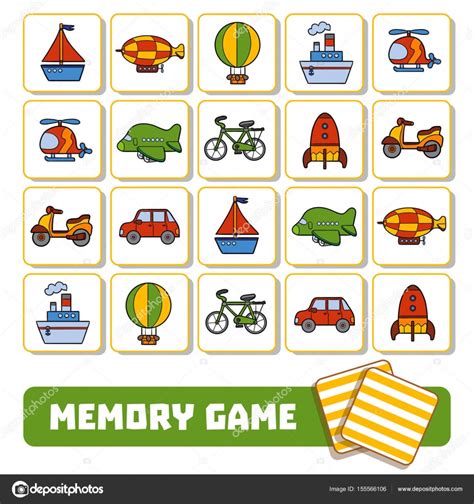 Memory Game For Children Cards With Transport Objects Stock Vector By