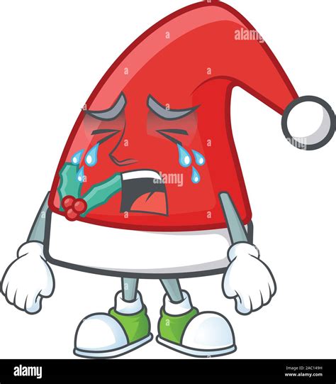 Sad Crying Santa Claus Hat Cartoon Character Design Style Stock Vector