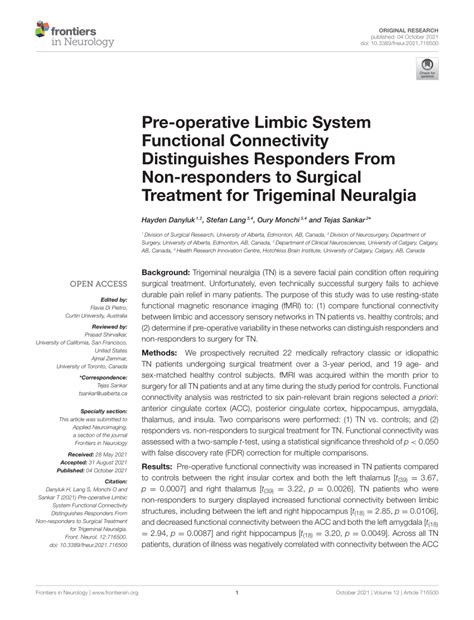 Pdf Pre Operative Limbic System Functional Connectivity Distinguishes